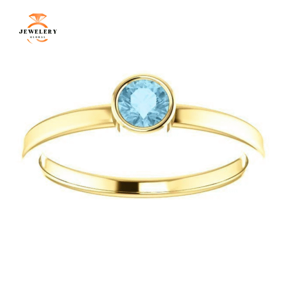 14KT GOLD 0.23 CT ROUND AQUAMARINE BEZEL-SET RING - Image 7
