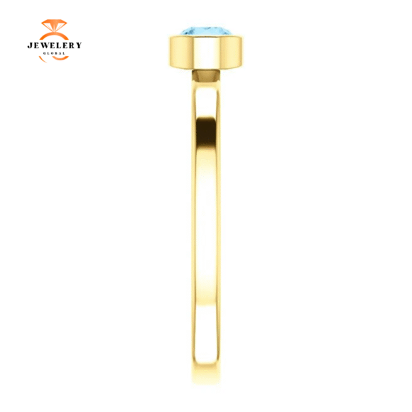 14KT GOLD 0.23 CT ROUND AQUAMARINE BEZEL-SET RING - Image 8