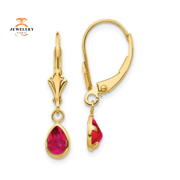 14KT GOLD 1.08 CTW PEAR SHAPE RUBY DANGLE EARRINGS