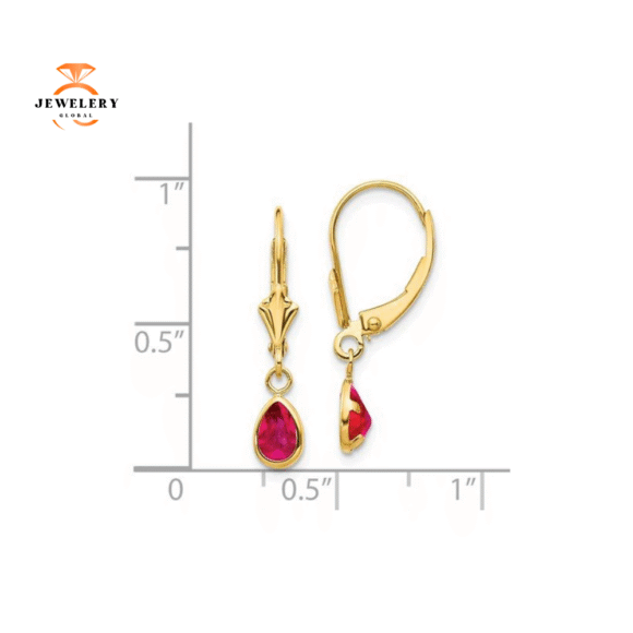 14KT GOLD 1.08 CTW PEAR SHAPE RUBY DANGLE EARRINGS - Image 2