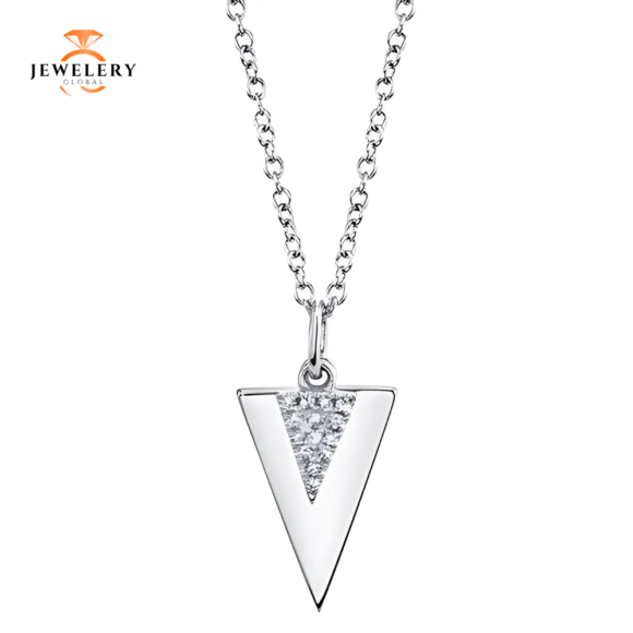 14KT GOLD .03 CTW DIAMOND PAVE TRIANGLE NECKLACE
