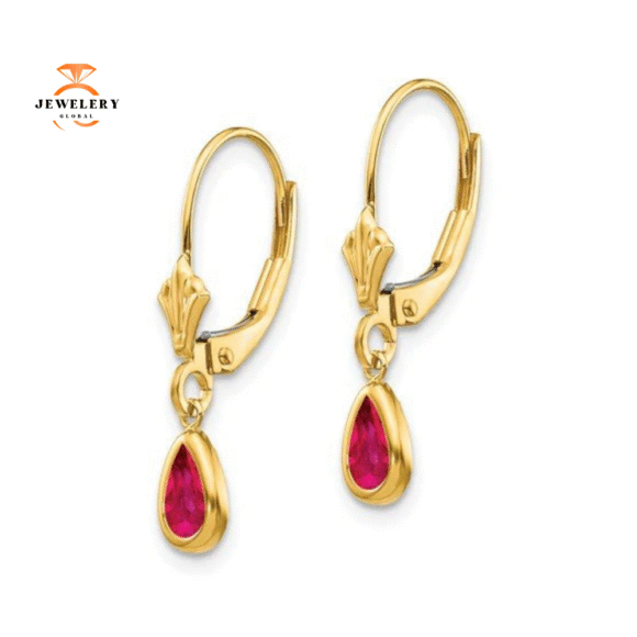 14KT GOLD 1.08 CTW PEAR SHAPE RUBY DANGLE EARRINGS - Image 3