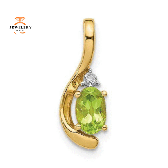 14KT GOLD DIAMOND AND OVAL PERIDOT PENDANT - Image 3