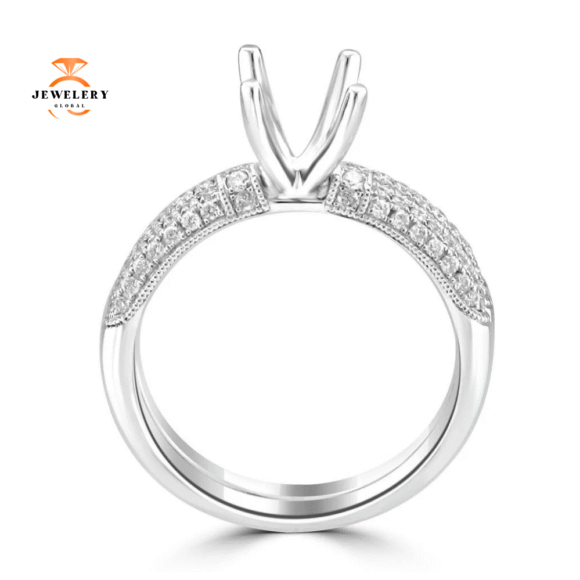 14KT White Gold .69 CTW Round Diamond Micro Pave Bridal Set - Image 2