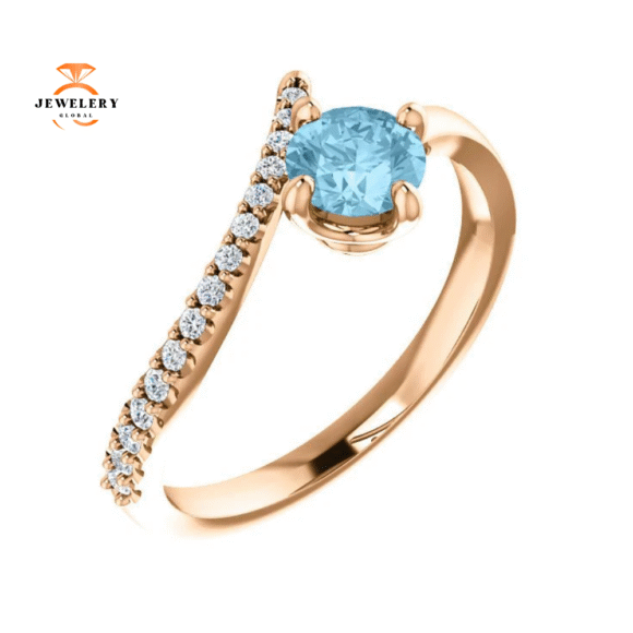 14KT GOLD 0.40 CT AQUAMARINE & 0.10 CTW DIAMOND BYPASS RING
