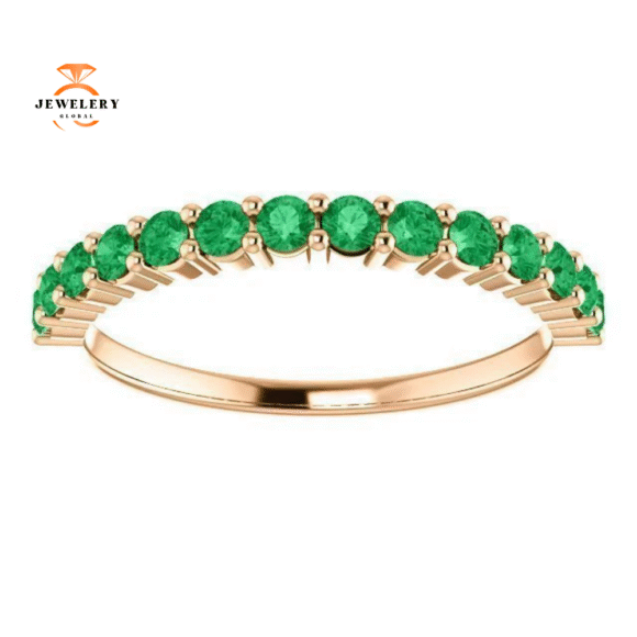 14KT GOLD 0.56 CTW ROUND EMERALD SHARED PRONG RING - Image 9