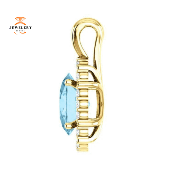 14KT GOLD 1.70 CT AQUAMARINE & .17 CTW DIAMOND OVAL HALO PENDANT - Image 3