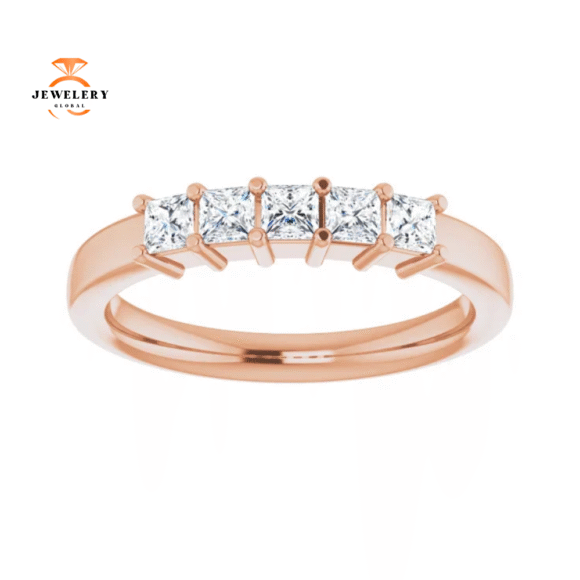 14KT Gold 1/2 CTW Princess Diamond 5 Stone Band - Image 11