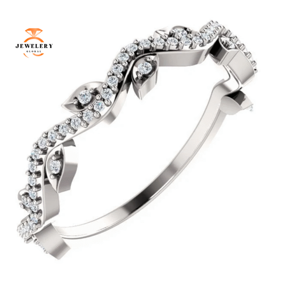 14KT GOLD 1/6 CTW ROUND DIAMOND LEAF RING