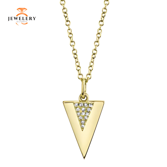 14KT GOLD .03 CTW DIAMOND PAVE TRIANGLE NECKLACE - Image 2