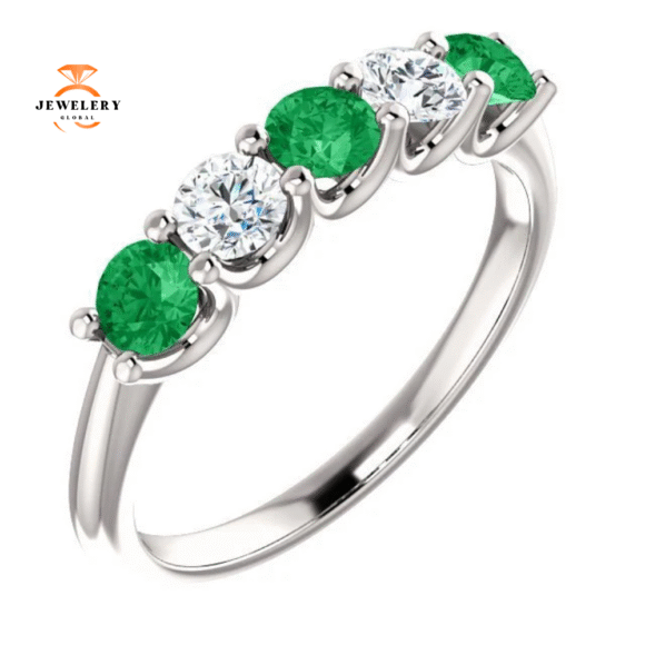 14KT GOLD 0.50 CTW EMERALD & 0.45 CTW DIAMOND 5 STONE BAND - Image 11