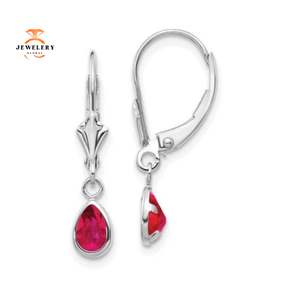 14KT GOLD 1.08 CTW PEAR SHAPE RUBY DANGLE EARRINGS - Image 4