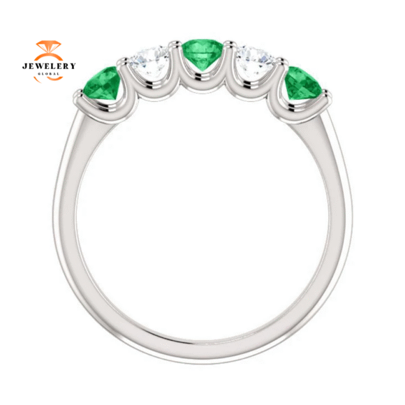 14KT GOLD 0.50 CTW EMERALD & 0.45 CTW DIAMOND 5 STONE BAND - Image 12