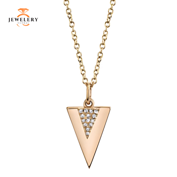 14KT GOLD .03 CTW DIAMOND PAVE TRIANGLE NECKLACE - Image 3