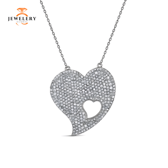 14KT 1.06CTW PAVE ROUND DIAMOND MOMMY & ME HEART NECKLACE