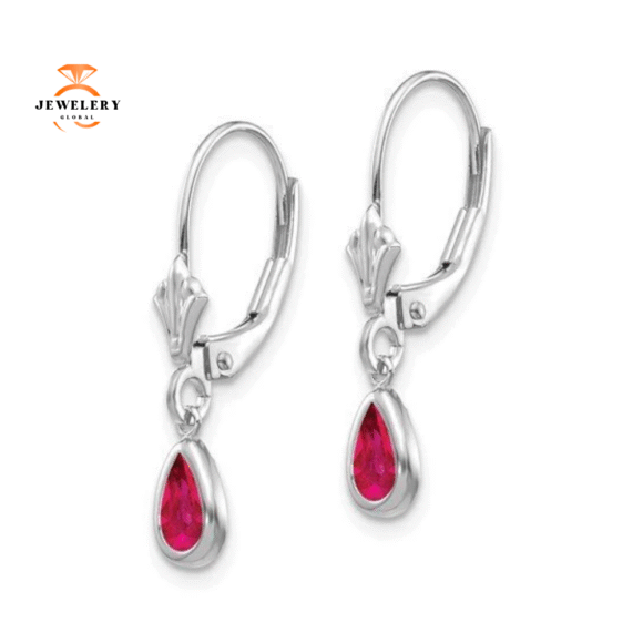 14KT GOLD 1.08 CTW PEAR SHAPE RUBY DANGLE EARRINGS - Image 6