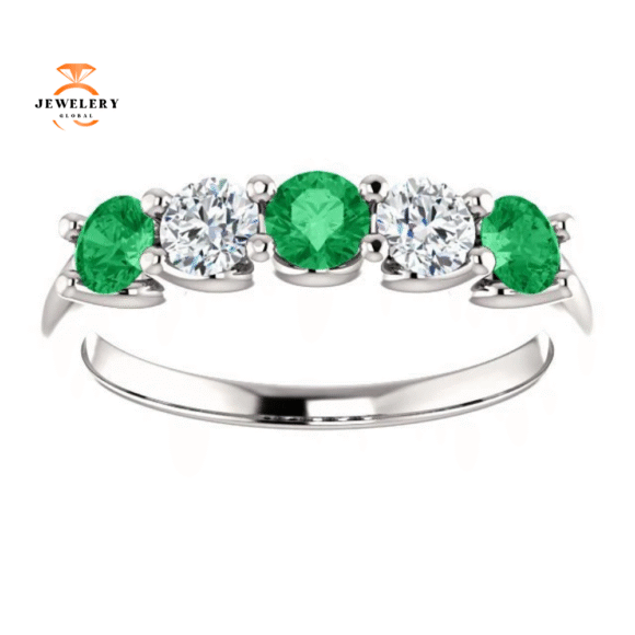 14KT GOLD 0.50 CTW EMERALD & 0.45 CTW DIAMOND 5 STONE BAND - Image 13