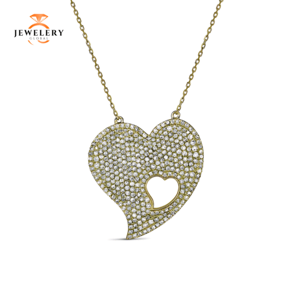 14KT 1.06CTW PAVE ROUND DIAMOND MOMMY & ME HEART NECKLACE - Image 2