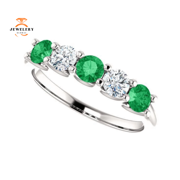14KT GOLD 0.50 CTW EMERALD & 0.45 CTW DIAMOND 5 STONE BAND - Image 15