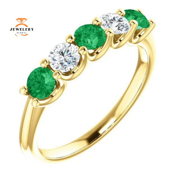 14KT GOLD 0.50 CTW EMERALD & 0.45 CTW DIAMOND 5 STONE BAND - Image 10