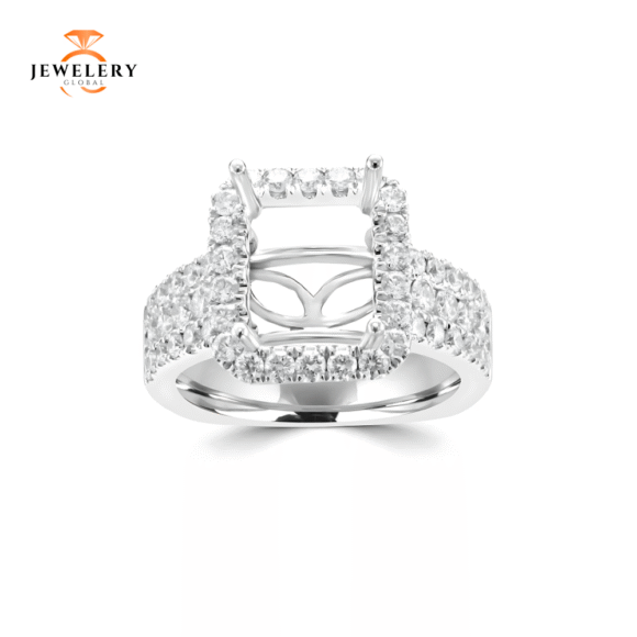 14KT 1.48 CTW Diamond Halo Setting for 3 CT Emerald Cut Diamond