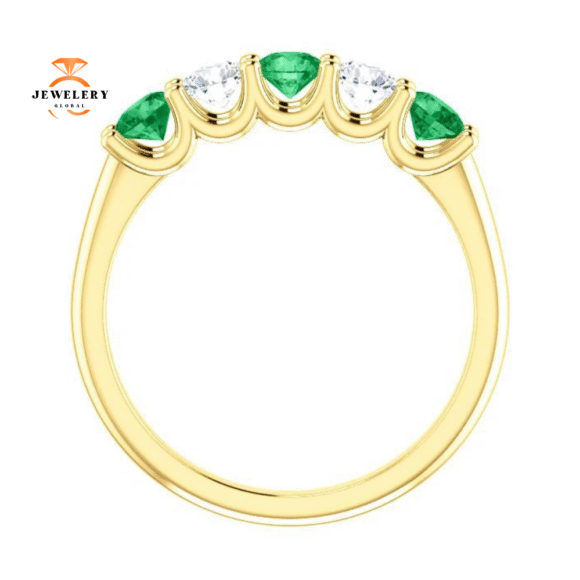 14KT GOLD 0.50 CTW EMERALD & 0.45 CTW DIAMOND 5 STONE BAND - Image 7