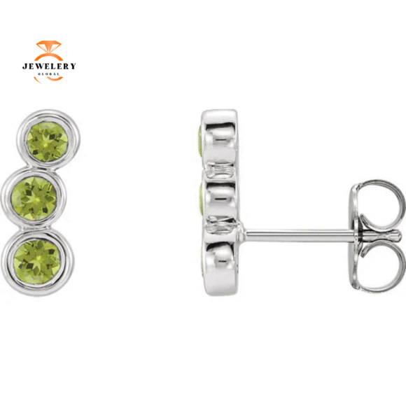 14KT GOLD 0.64 CTW PERIDOT EAR CLIMBER EARRINGS - Image 5