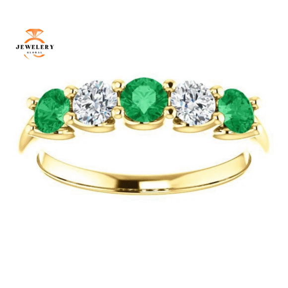 14KT GOLD 0.50 CTW EMERALD & 0.45 CTW DIAMOND 5 STONE BAND - Image 8