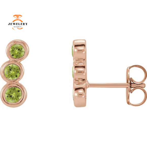 14KT GOLD 0.64 CTW PERIDOT EAR CLIMBER EARRINGS - Image 3