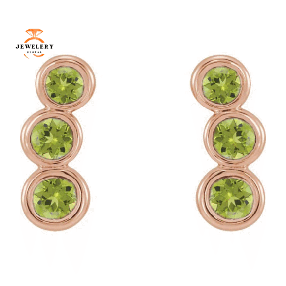 14KT GOLD 0.64 CTW PERIDOT EAR CLIMBER EARRINGS - Image 4