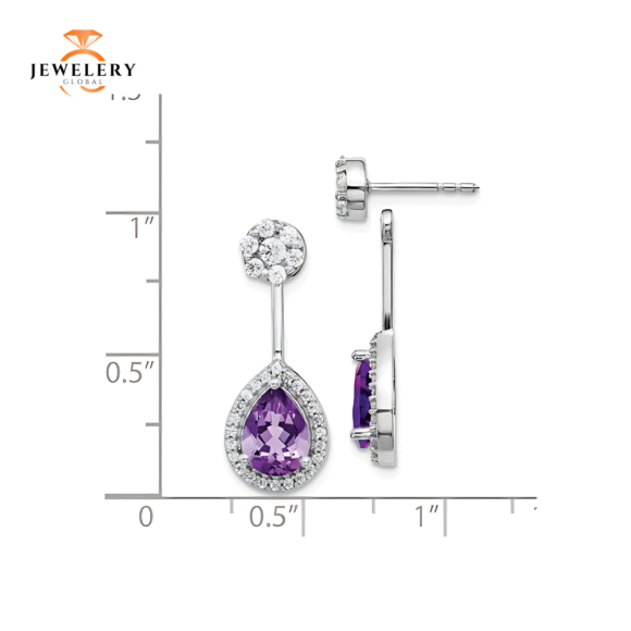 14KT 1.70 CTW AMETHYST & 0.63 CTW DIAMOND PEAR HALO EARRINGS - Image 2