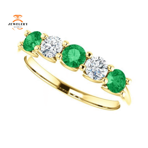 14KT GOLD 0.50 CTW EMERALD & 0.45 CTW DIAMOND 5 STONE BAND - Image 6