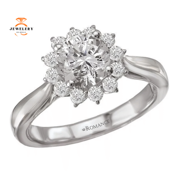 14KT GOLD 1/3 CTW DIAMOND FLOWER HALO MOUNTING FOR 1 CT ROUND