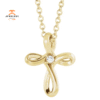 14KT GOLD PETITE .02 CTW DIAMOND CROSS 16-18" NECKLACE