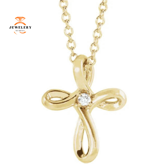 14KT GOLD PETITE .02 CTW DIAMOND CROSS 16-18" NECKLACE