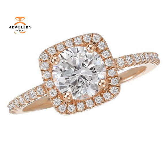 14KT ROSE GOLD 1.25 CTW ROUND CUT DIAMOND SQUARE HALO RING