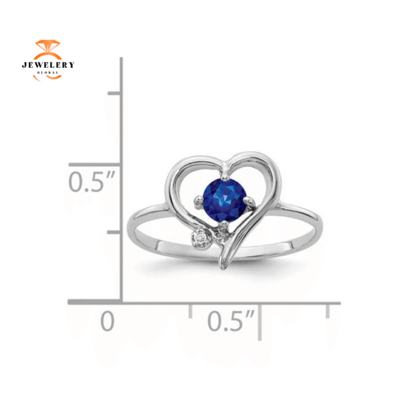 14KT WHITE GOLD 0.35 CT SAPPHIRE & DIAMOND HEART RING - Image 2