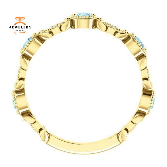 14KT GOLD 0.30 CTW AQUAMARINE & 0.03 CTW DIAMOND LEAF RING - Image 10