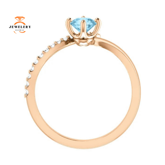 14KT GOLD 0.40 CT AQUAMARINE & 0.10 CTW DIAMOND BYPASS RING - Image 2