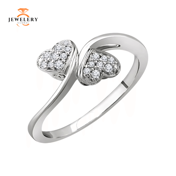 10KT WHITE GOLD 1/10 CTW DIAMOND DOUBLE HEART PROMISE RING