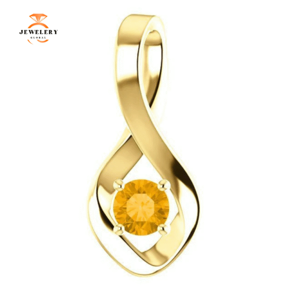 14KT GOLD 0.24 CT ROUND CITRINE INFINITY PENDANT - Image 4