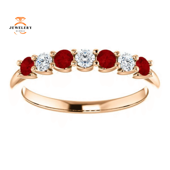 14KT GOLD 0.36 CTW RUBY & 0.18 CTW DIAMOND 7 STONE BAND - Image 3