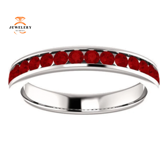 14KT GOLD 0.64 CTW ROUND RUBY CHANNEL-SET BAND - Image 3