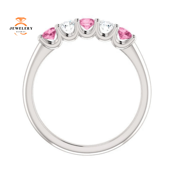 14KT GOLD 0.50 CTW PINK SAPPHIRE & 0.20 CTW DIAMOND 5 STONE BAND - Image 2