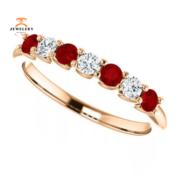 14KT GOLD 0.36 CTW RUBY & 0.18 CTW DIAMOND 7 STONE BAND - Image 5