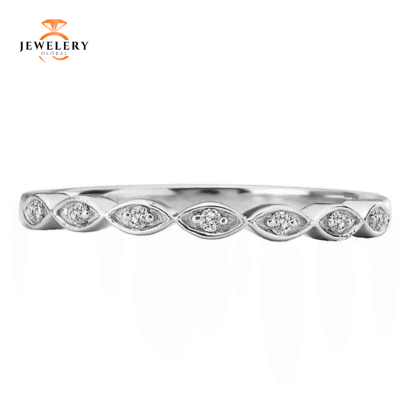 14KT GOLD .04 CTW ROUND DIAMOND SCALLOPED BAND - Image 4