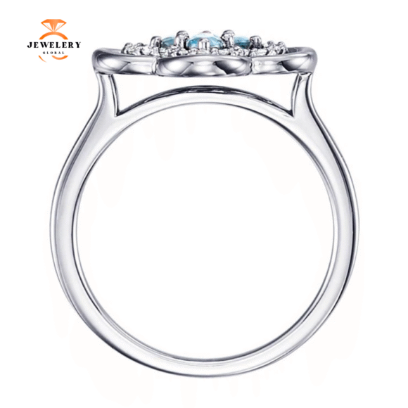 14KT GOLD 0.24 CTW AQUAMARINE & 0.10 CTW DIAMOND CLOVER RING - Image 2