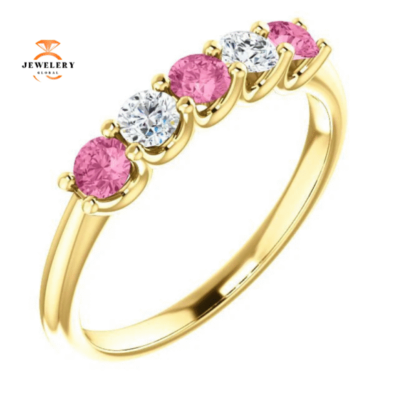 14KT GOLD 0.50 CTW PINK SAPPHIRE & 0.20 CTW DIAMOND 5 STONE BAND - Image 16