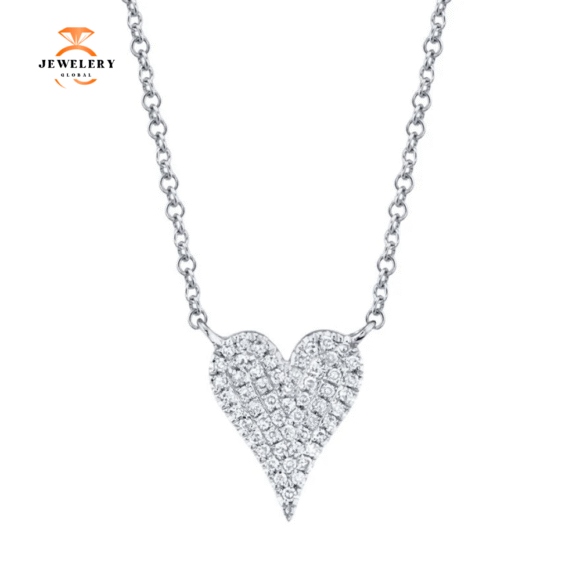 14KT GOLD 0.11 CTW DIAMOND PAVE HEART NECKLACE