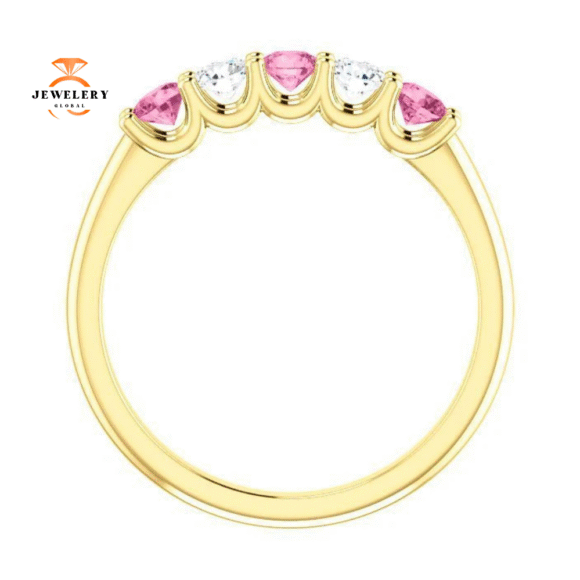 14KT GOLD 0.50 CTW PINK SAPPHIRE & 0.20 CTW DIAMOND 5 STONE BAND - Image 13